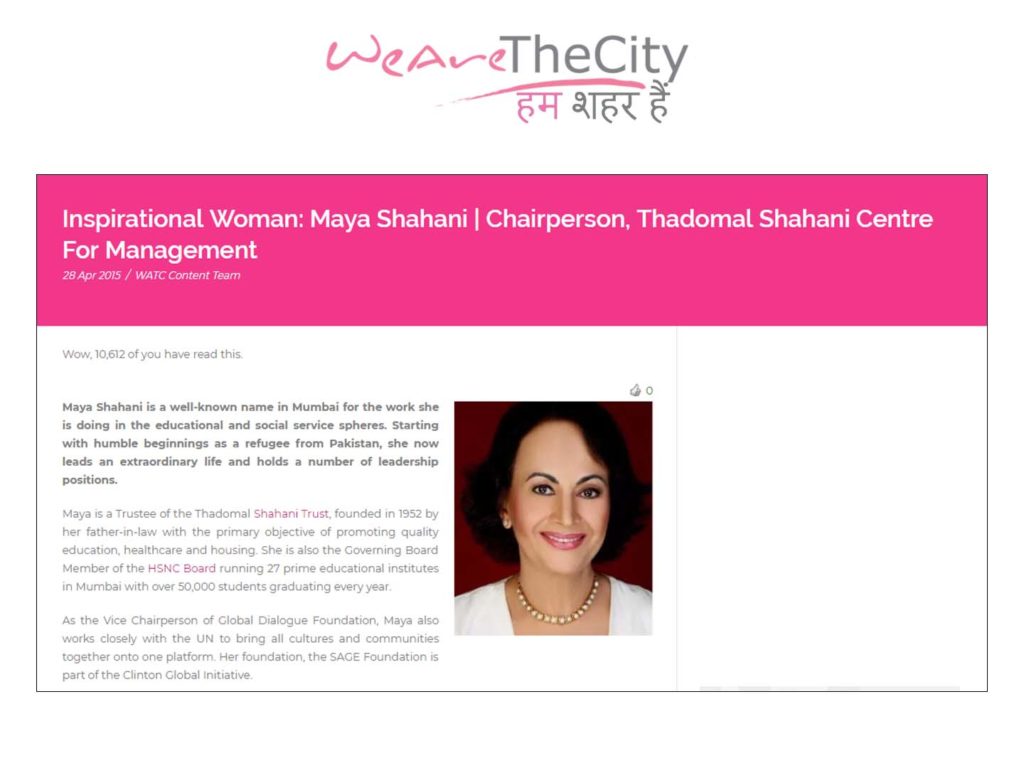 Inspirational Woman: Maya Shahani - Our Chairperson