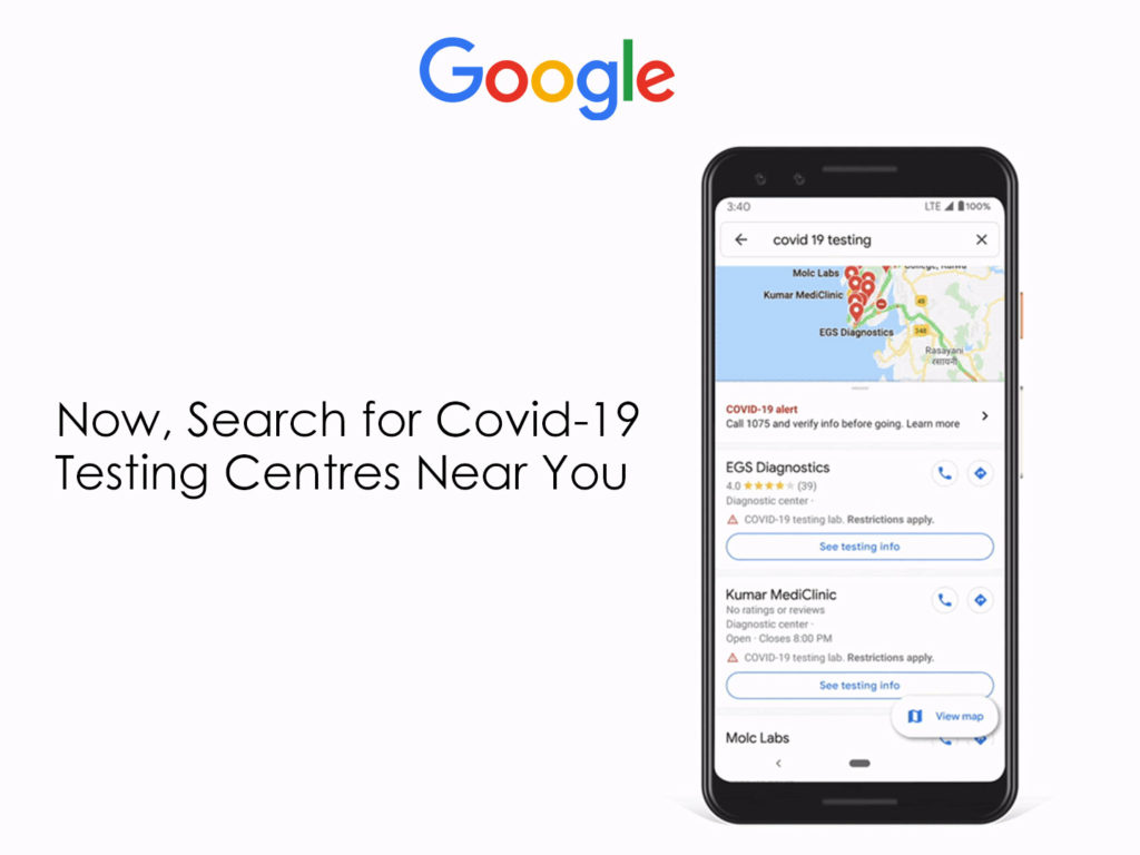 Google will help to find the nearby COVID-19 testing centres