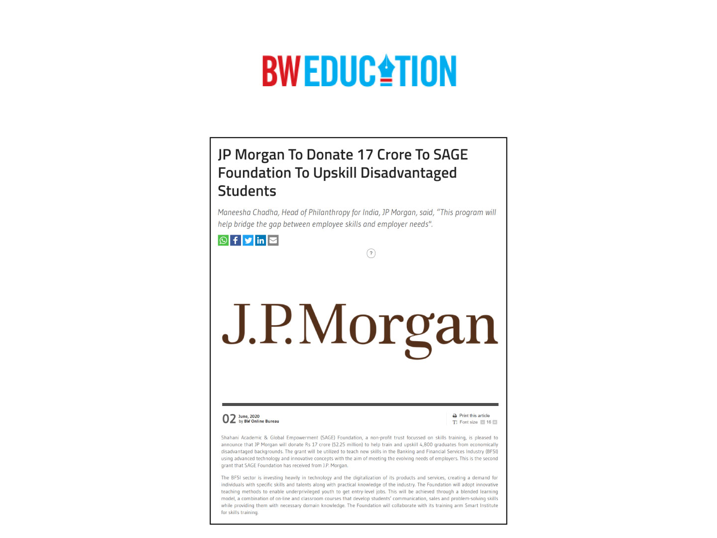 Jp Morgan Donates To Build Careers Of Thousands Of Underprivileged Indian Youth