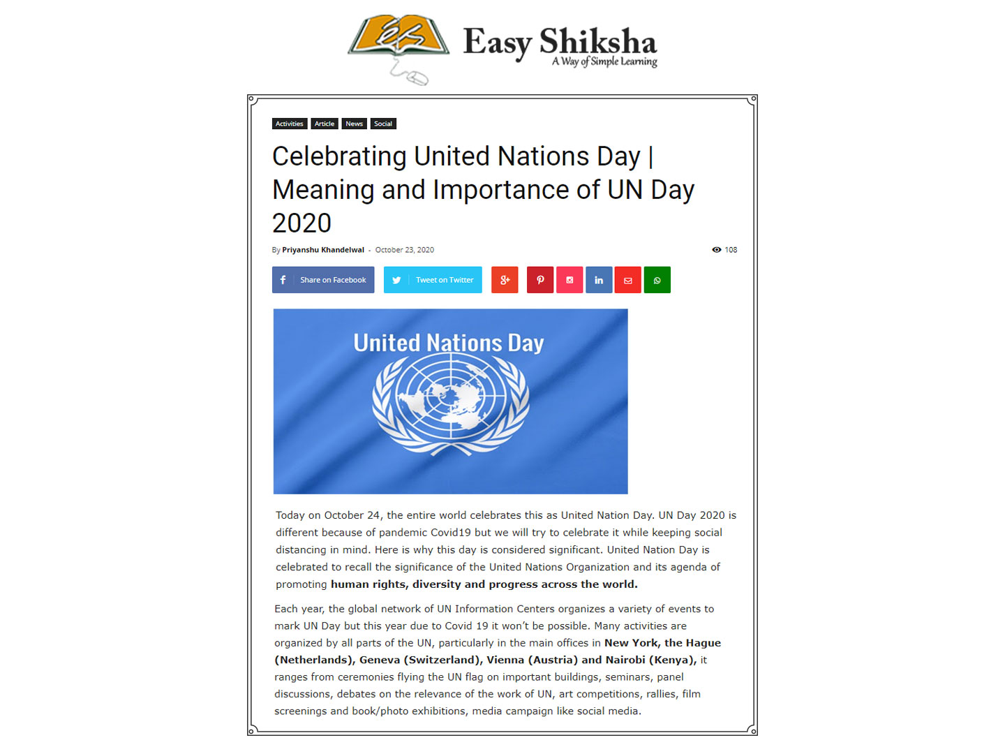 Celebrating United Nations Day Meaning and Importance of UN Day 2020