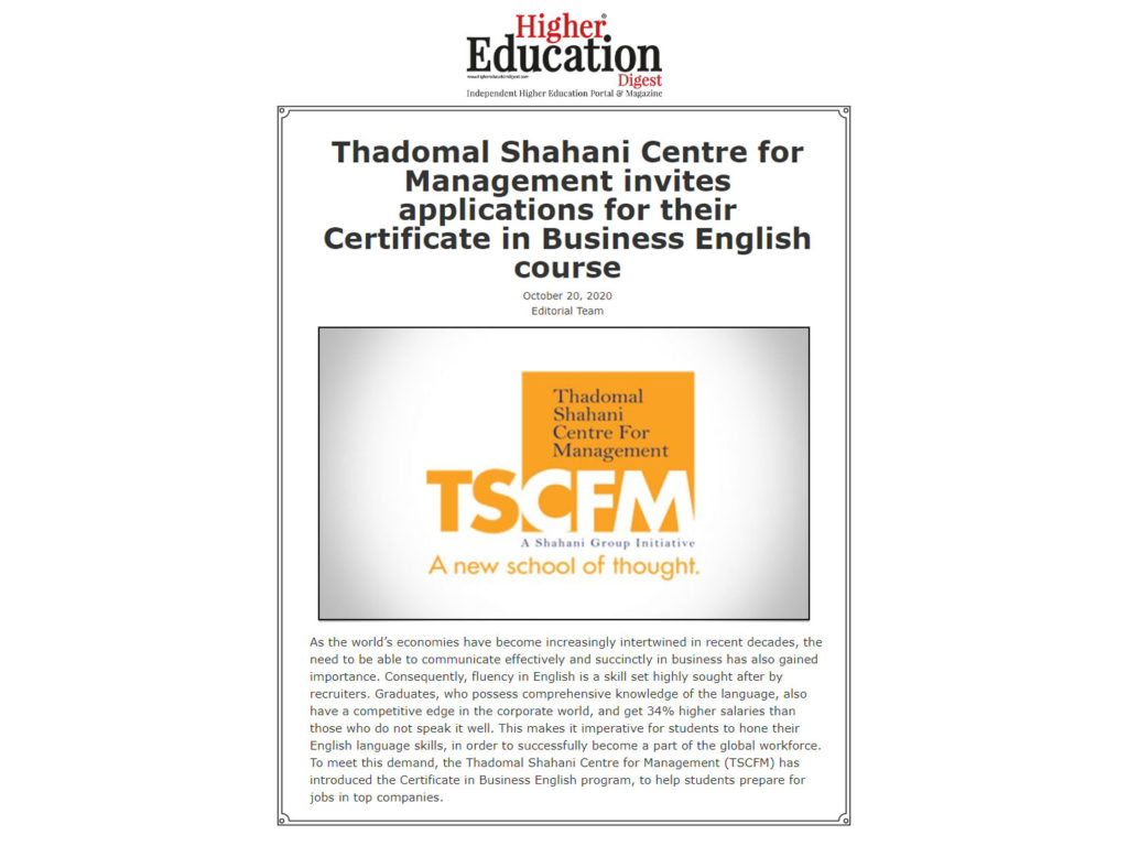 TSCFM invites applications for their Certificate in Business English course