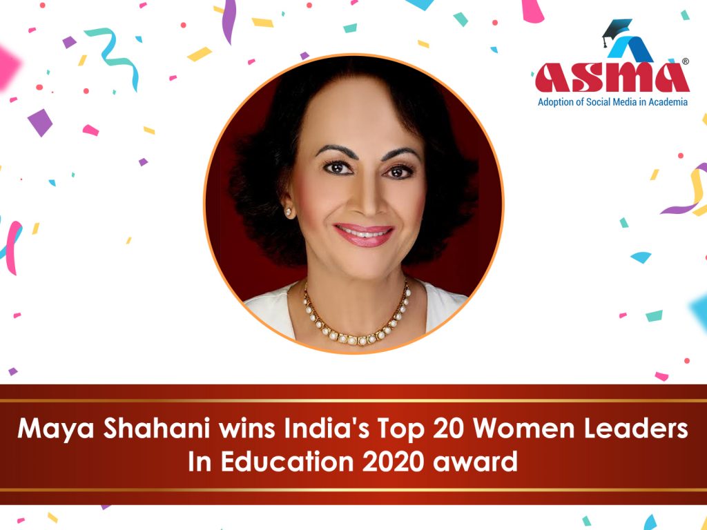 Our Chairperson wins an ASMA 'India's Top 20 Women Leaders In Education 2020' award