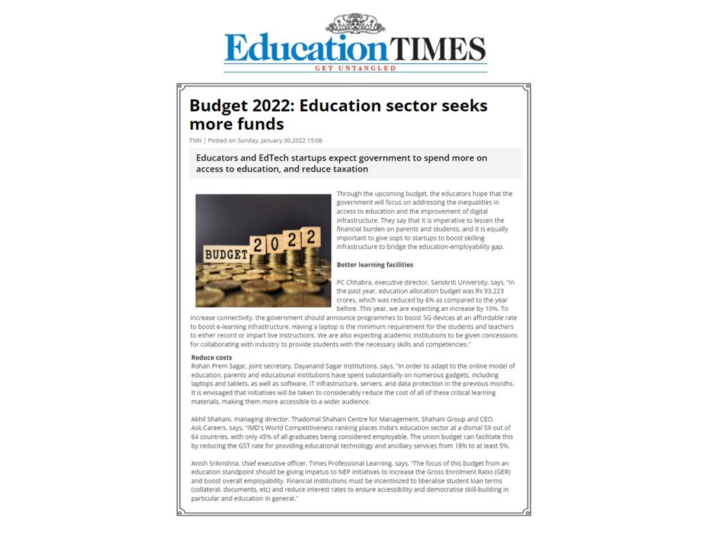 Budget 2022: education sector seeks more funds