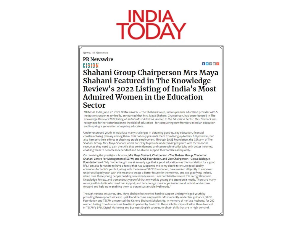 Our Chairperson Mrs. Maya Shahani featured in the knowledge review's 2022 listing