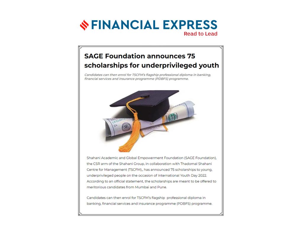 SAGE Foundation announces 75 scholarships for underprivileged youth