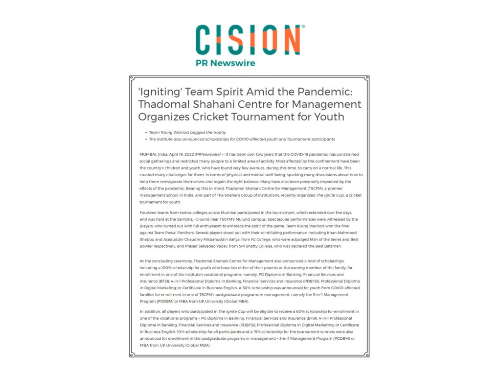 Igniting' Team Spirit Amid the Pandemic: Thadomal Shahani Centre for Management Organizes Cricket Tournament for Youth