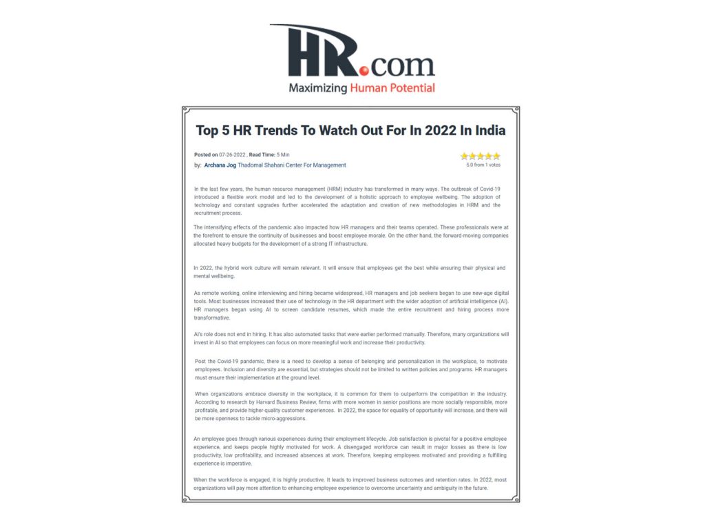 Top 5 HR Trends To Watch Out For In 2022 In India