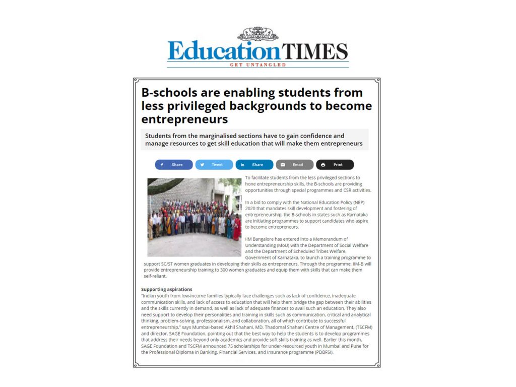 B-schools are enabling students from less privileged backgrounds to become entrepreneurs