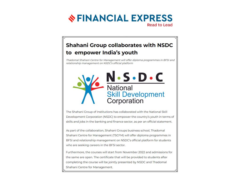 Shahani Group collaborates with NSDC to empower India’s youth